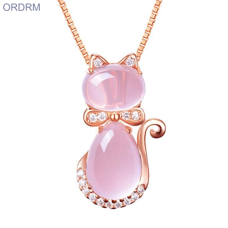 

Fashion Jewellery Quartz Crystal Cute Cat Necklace, Rose gold
