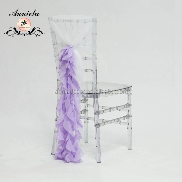 Wholesale white chiffon curly willow wedding chair cover sashes