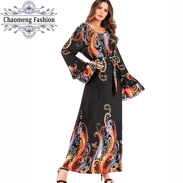 

6070# Pearls evening floral print islamic clothing from china long sleeves muslim turkish dresses modest women clothing, As shown/customized