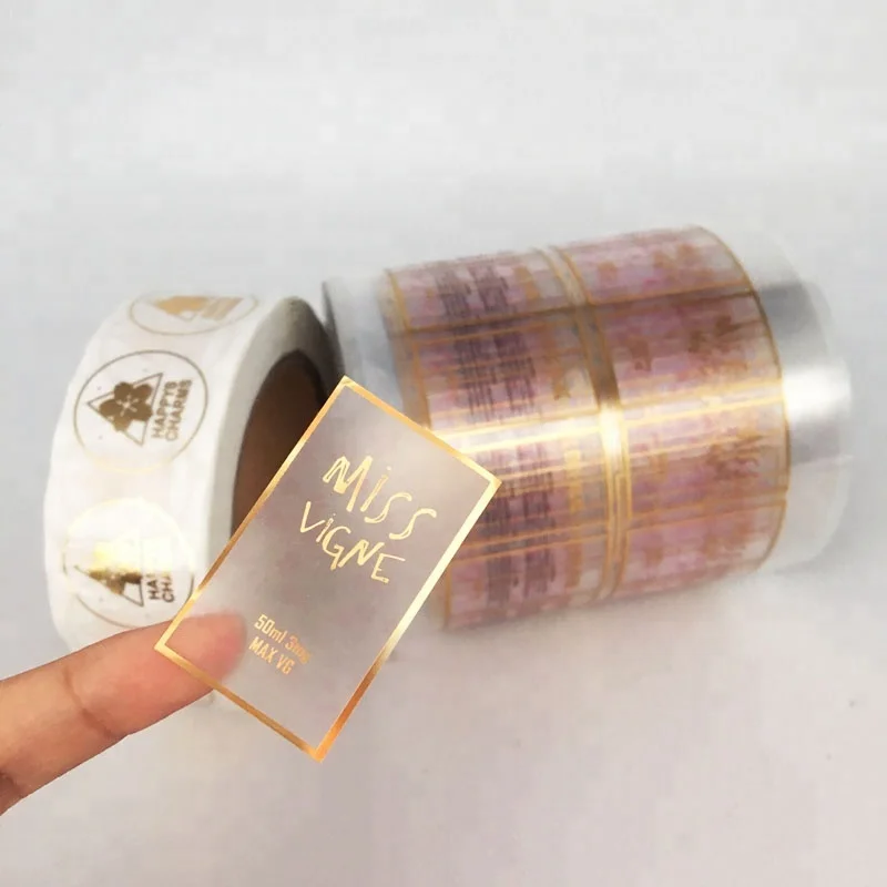 
Self Adhesive Customized Printing Clear Gold Foil Stickers Transparent Logo Label 