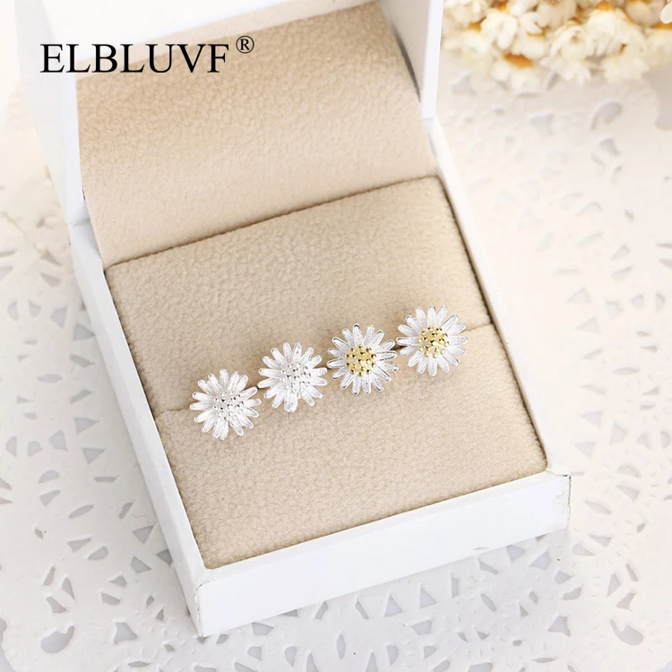 

ELBLUVF 925 Sterling Silver Womens Chrysanthemum Tiny Daisy Flower Stud Earrings Jewelry For Gift, Silver / gold