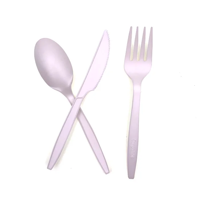 

Eco friendly disposable biodegradable cornstarch fork knife spoon portable PLA cutlery set