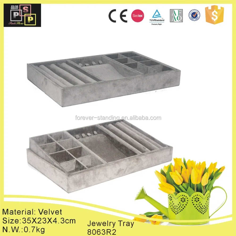 Simple fashion grey velvet jewelry display tray