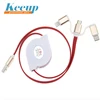 Round retractable 3 in 1 Sync Data USB Charger Cable for iphone 5, 6 and all kinds of Android phones