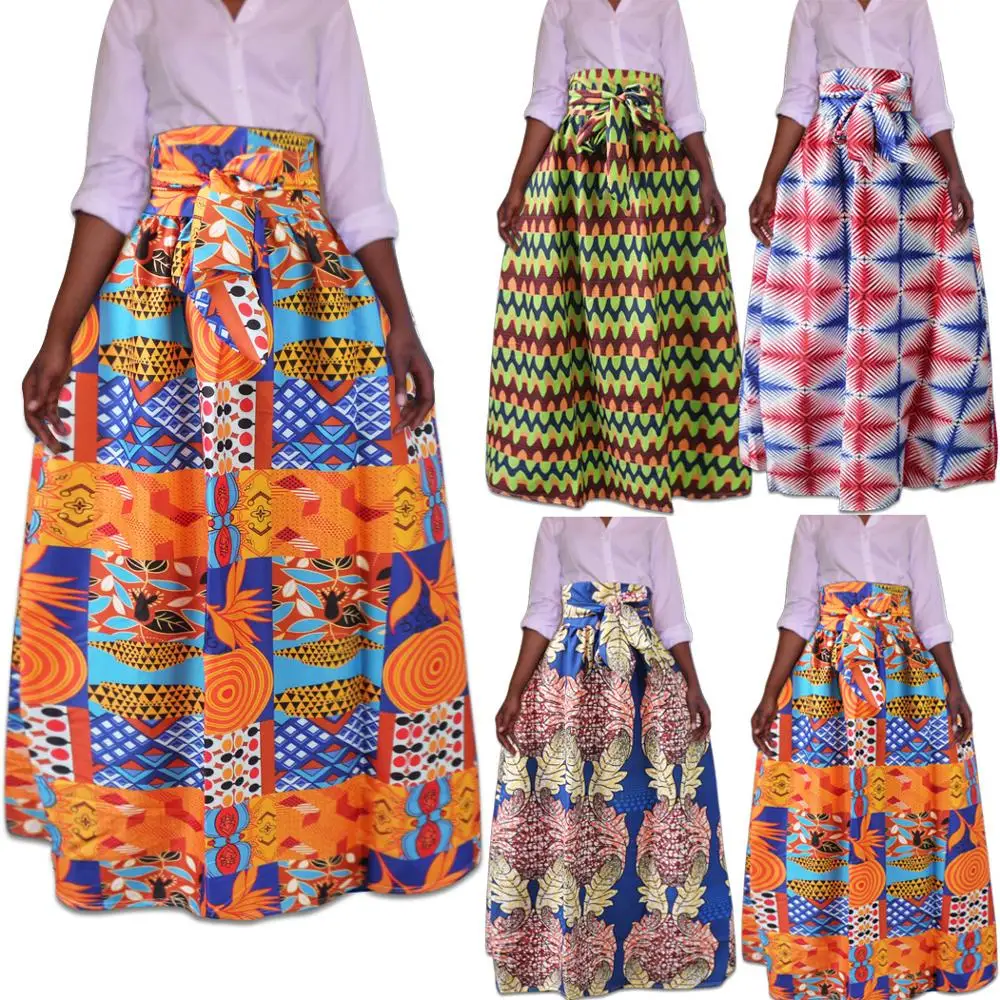 

Wholesale Ladies Girls Black Wax polyester Printed Long African Skirts African Clothing for Women, Floral maxi latest design african clothing skirt
