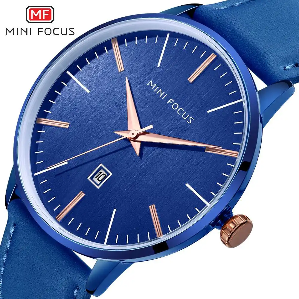 

MINI FOCUS 2018 Men's Business Quartz Watch Men Top Brand Luxury Analog Clock Male Blue Leather Sports Watches