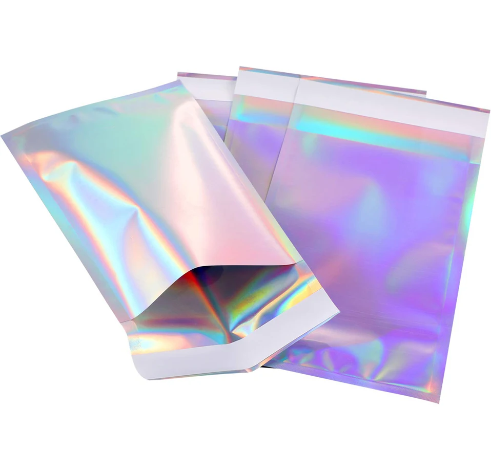 
New Custom Mylar Laser holographic bag with self-sealing tape 