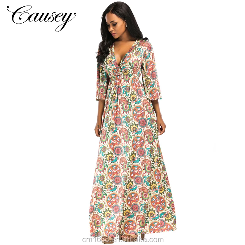 
2018 New Fashion Women Sexy V Neck Half Sleeve Long Dress Pleated Skirt Plus Size 