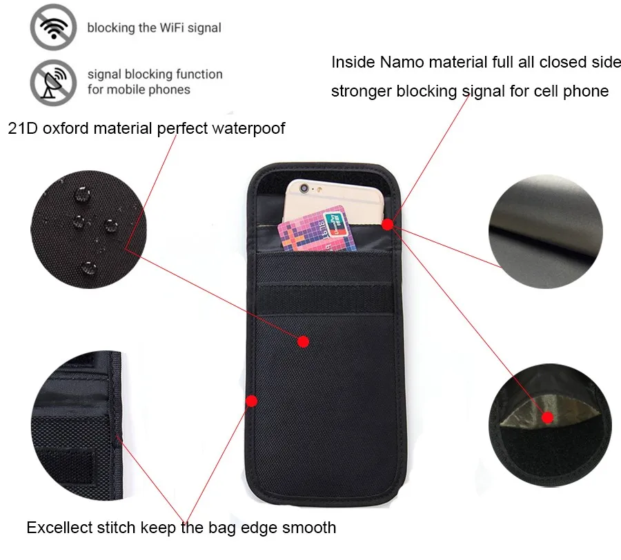 Horizontal Phone Signal Blocking Pouch 21*12cm Waterproof Blocking
