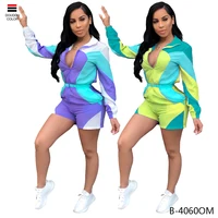 

Multi Color Spliced Sun-Proof Loose One Piece Casual Short Jumpsuits For Women Plus Size B-4060OM