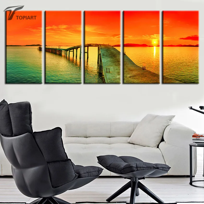 LARGE 3 PANEL TRIPTYCH SUNSET BEACH CANVAS SEASCAPE ART
