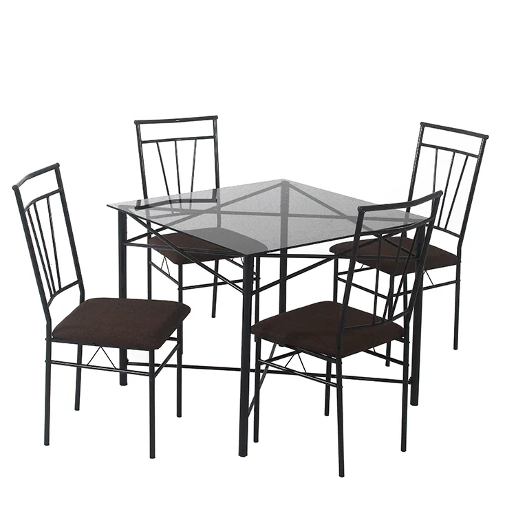 Glass top dining room set with 1dining table and 4 cushion chair DS-0083