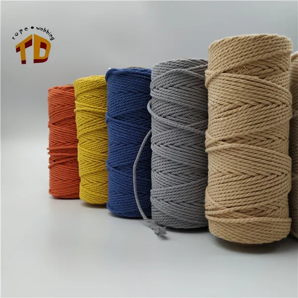 

Free shipping Wholesale Colored 3MM 3strands macrame rope cords 100 meters per roll/ DIY twist cotton rope