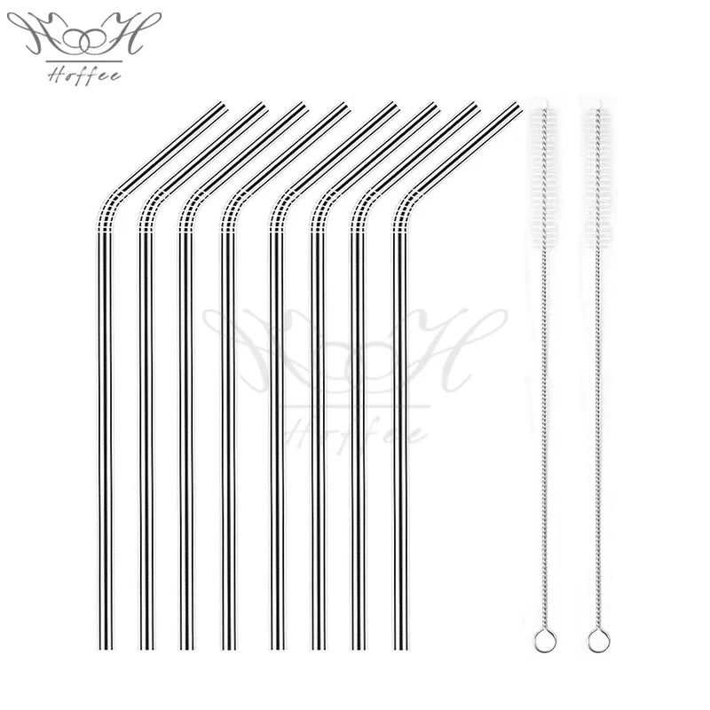 

Promotion Gift 6pcs Reusable Stainless Steel Bending Straw Set With Brush, Gold/silver/black/rose gold