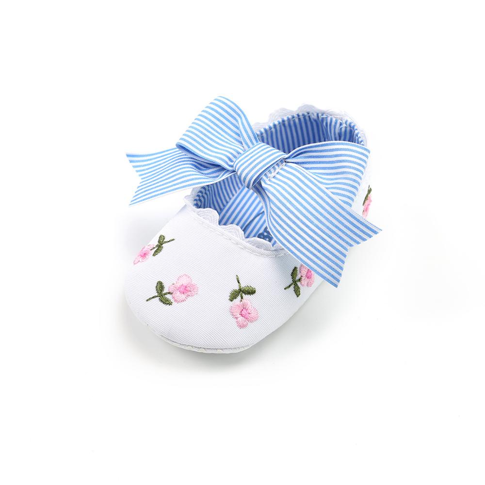 

Wholesale Embroidered three-color striped bow baby princess shoes baby shoes soft bottom shoes, As picture