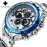 

Top Brand WWOOR Watch For Men Gift Chrome Stainless Steel Band Waterproof Large Dial Big Face Sports Wrist Watch