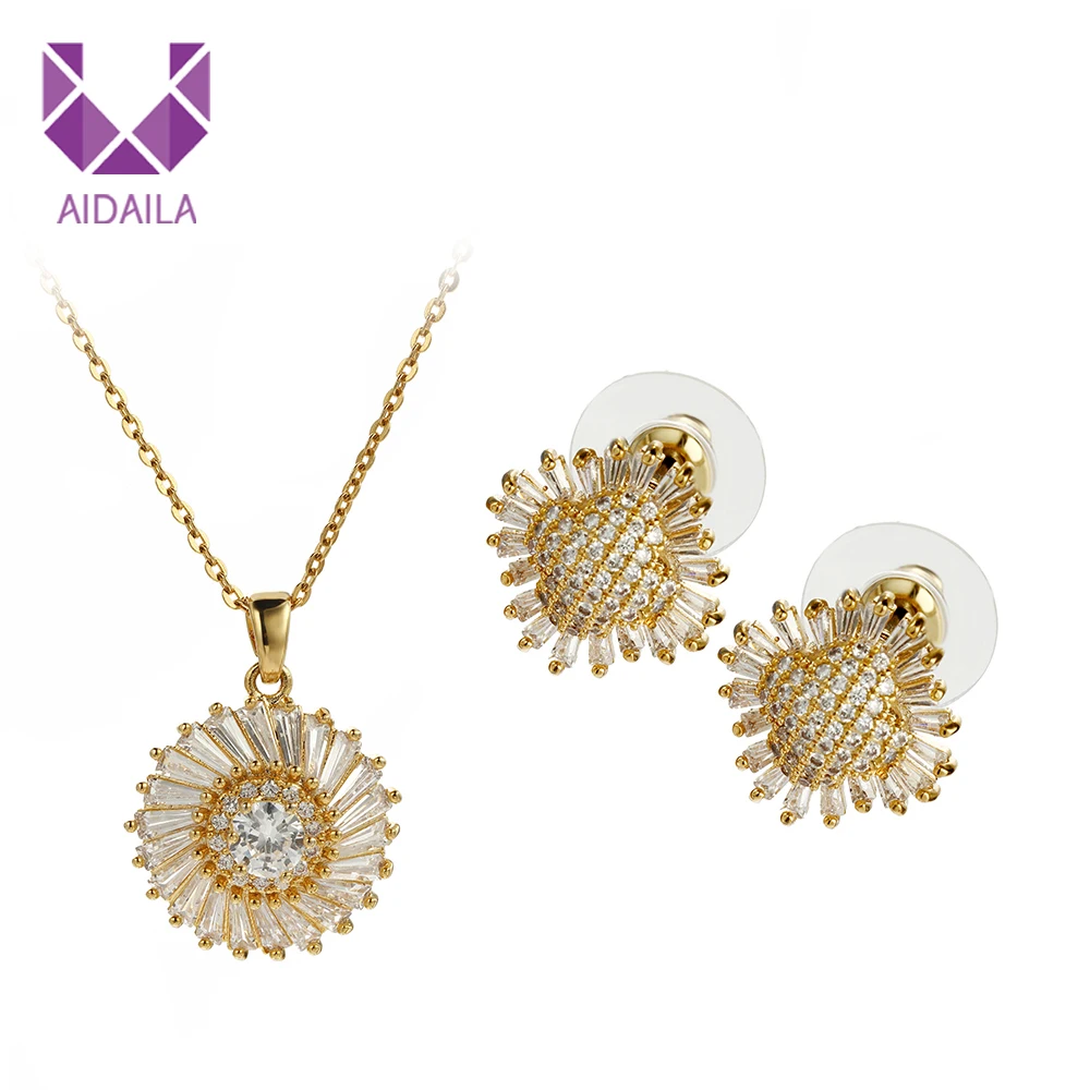 

AIDAILA Gold Jewelry Women 18K Gold Plated Sunflower Necklace Set For Gift, Gold color