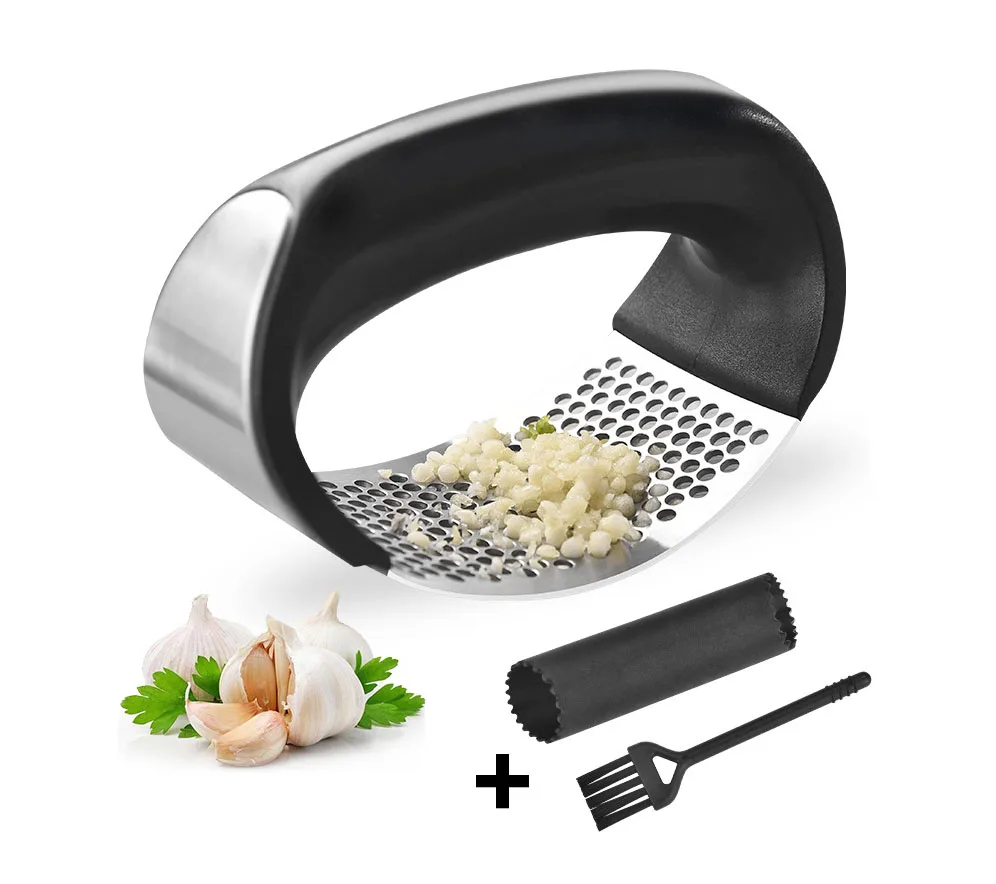 

Kitchen Tool Set Garlic Mincer Crusher Garlic Press Silicone Garlic Peeler And Cleaning Brush, Black