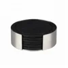 Drink Coasters Set of 6 with Holder-Round Black BPA Free Silicone with Stainless Steel Coaster Case-Fits Any Size Cup or Glasses