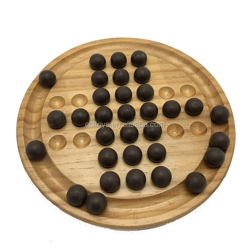 Wooden Board Game Puzzle Brain Teaser Round Solitaire Board For Kids ...