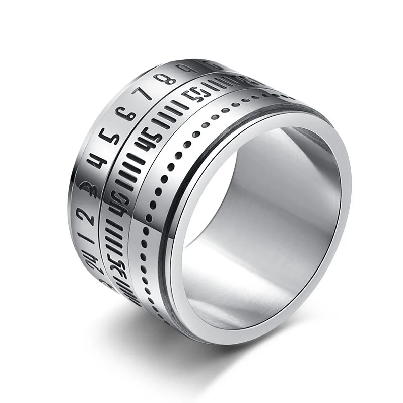 

Jewelry Wide Mens Stainless Steel Engraved Silver Smart Ring with Roman numerals design Turn and move the Arabic digital ring, Custermized