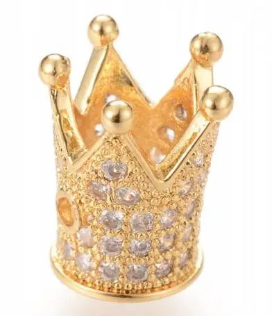 
Zircon large hole engraved micro pave accessories crown shape bead spacers brass pave bead beads for jewelry making 