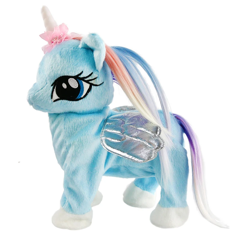 

Electronic Unicorn Plush Toy Glowing Musical Horse Stuffed Animal Singing and Walking Plush Toy, Blue, customzied
