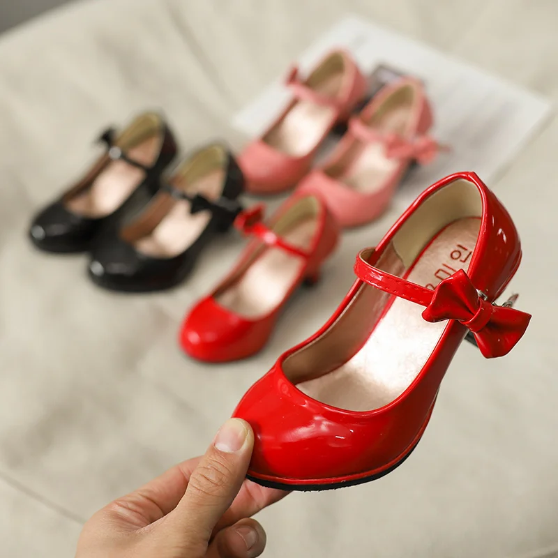 Size 2635 Hot Sale Pu Leather Bow Solid Color Children's Dress Shoes