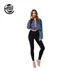 Top selling products acid wash blue jean jackets women Racer Jacket