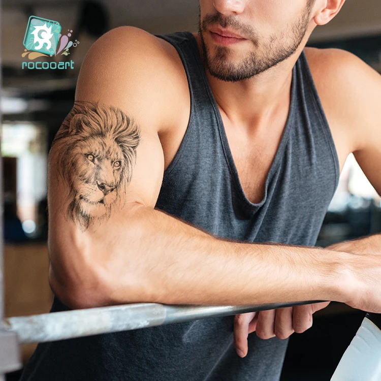 

Waterproof temporary cool owl lion tattoo design for woman men fake half arm sleeve tattoo sticker, Golden&silver