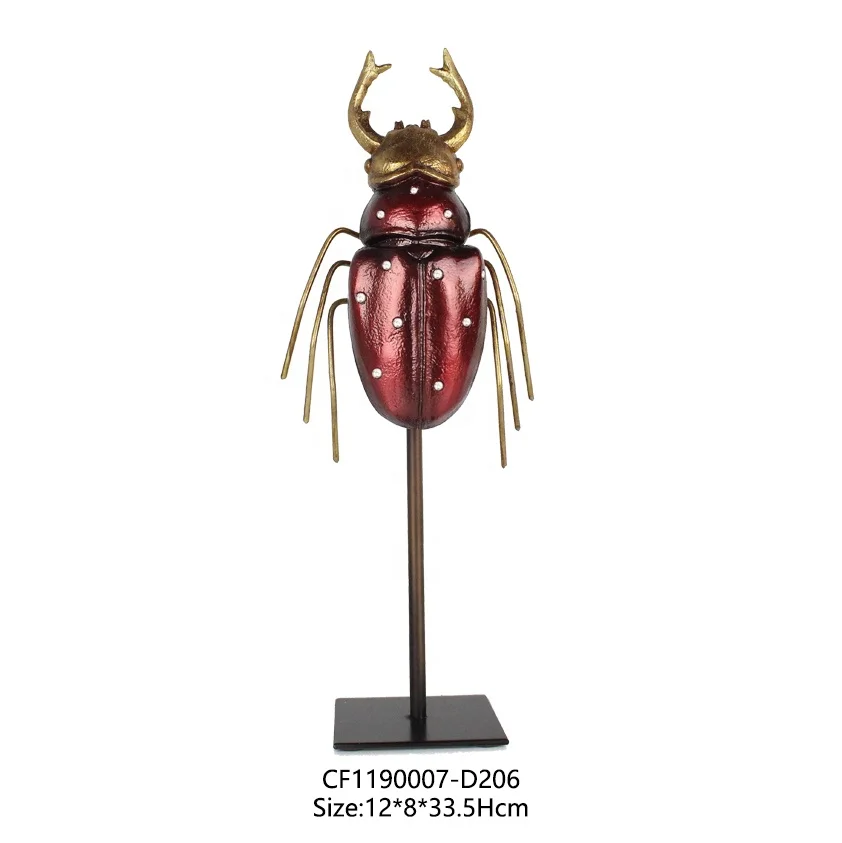 3D New Resin Beetles Sculpture Insect Home Decor with Metal Base Gifts factory