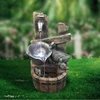 Polyresin Garden Wooden Cask water Fountain with LED light