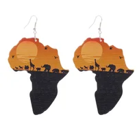 

African Woman Wood Earrings wooden african earrings Colorful Map Wooden Earrings Jewelry E292