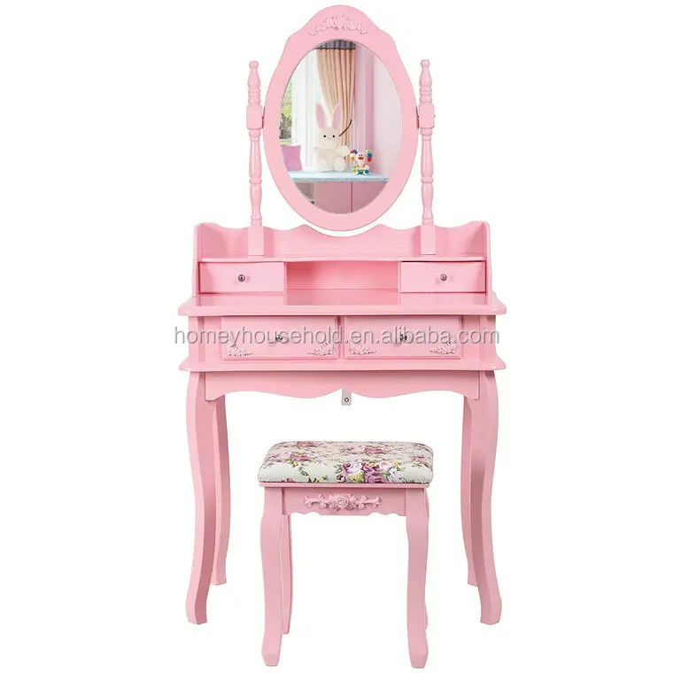 Wooden Cosmetic Vanity Dressing Table Pink Dressing Table For