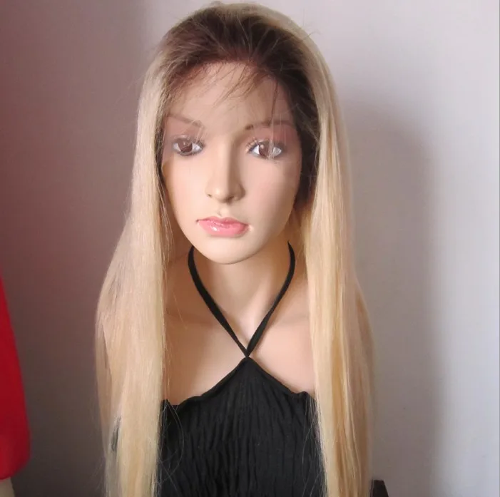 

Double drawnTwo Tone human hair full lace sew in wig1B 613 ombre blond hair wig