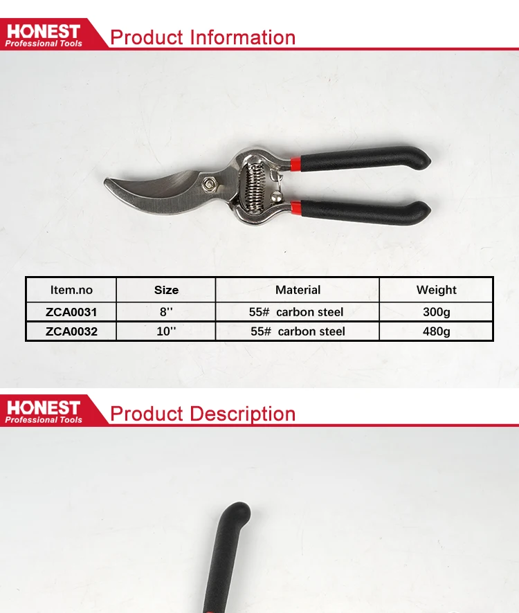 8'' 10'' Agriculture high quality 55#Carbon Steel hand tool garden secateurs scissors Pruner