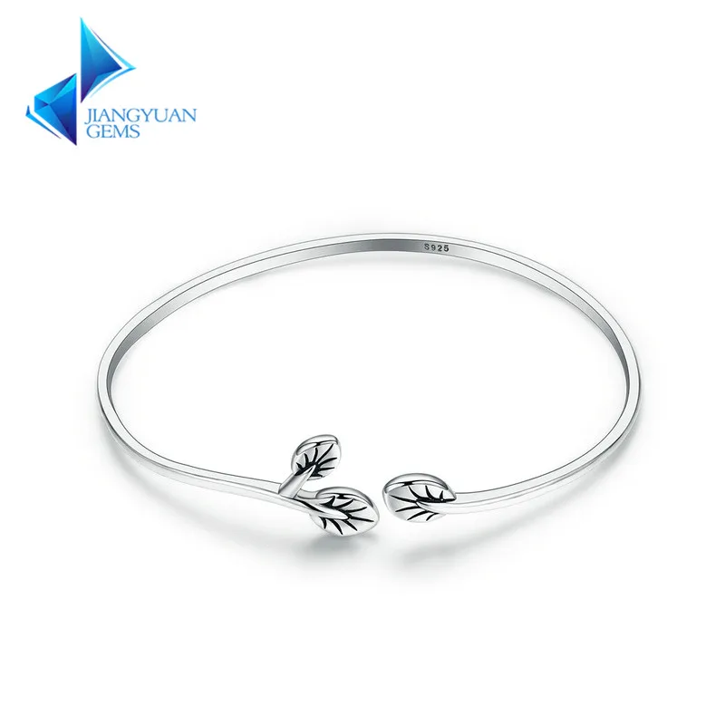 

925 Sterling Silver Leaves Buds Retro Bracelet For Women Jewelry