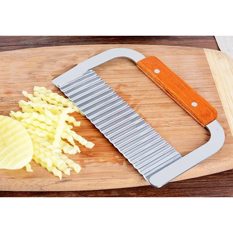 

Kitchen Cooking Tool Fries Wave Knife Cutting Stainless Steel potato Wavy Cutter with Wooden Handle, Customized