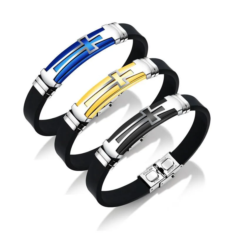 

Stainless Steel Silicone Religious Bangle Cross Lord's Prayer Spanish Men's Bracelet Gold China
