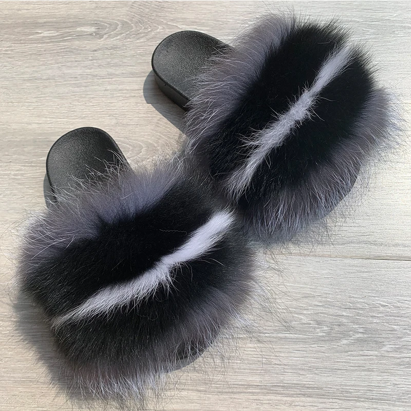 Hot Selling Colorful Rainbow Toddlers Fox Fur Slides For Women And Kids ...