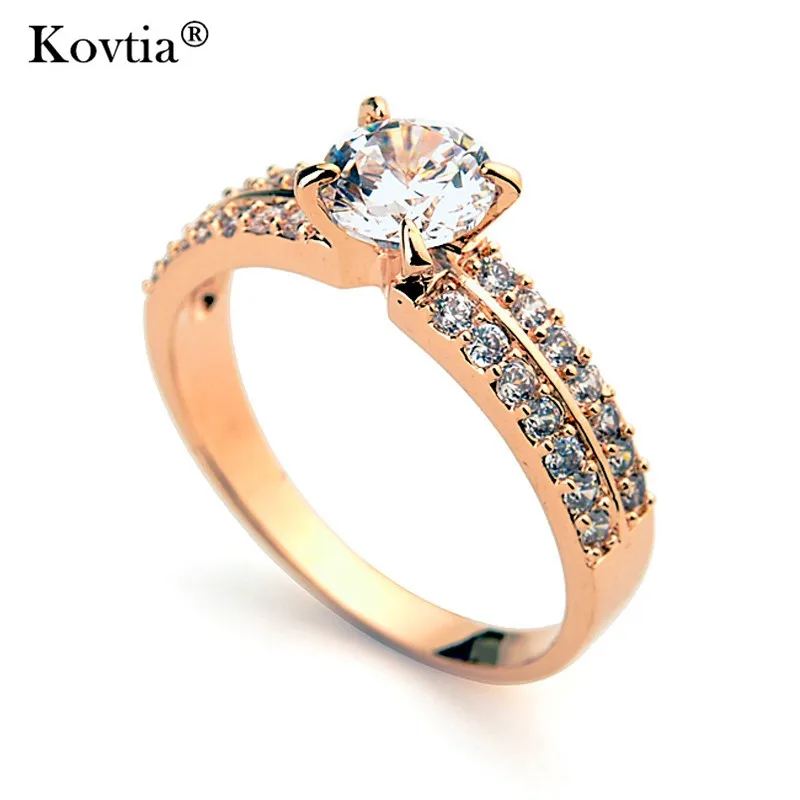 Latest Women Gold Plated Zirconia Wedding Ring Design Double Two Layer Crystal Engagement Rings for Female