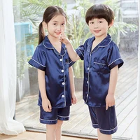 

Satin Pajamas Kids Set Pjs Short Sleeve Button-Down Sleepwear Loungewear Set Girls Boys silk Pijamas kid Set