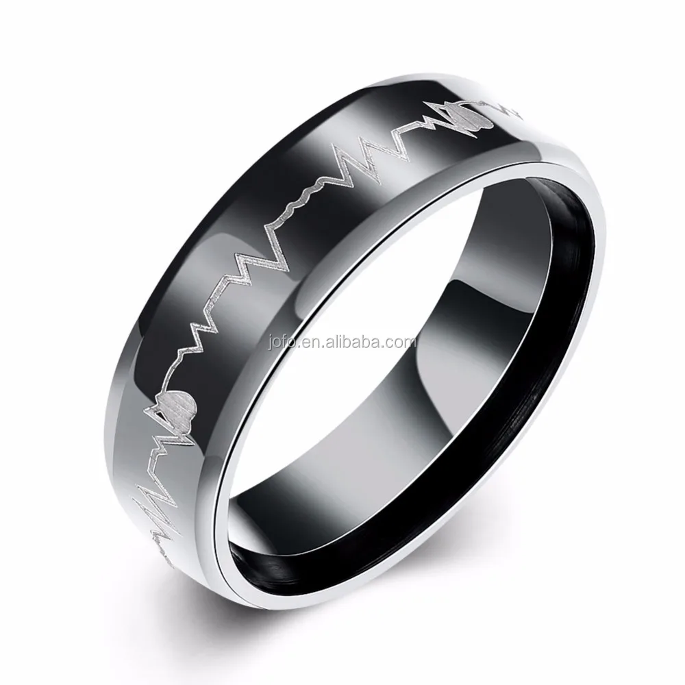 

Special Black Electrocardiogram Stainless steel Rings For Men LKNJ0086