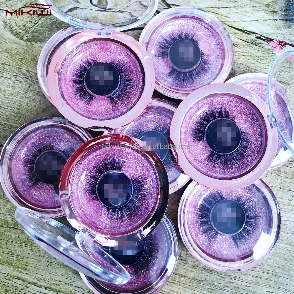 

Mikiwi Custom Packaging Round Rose Gold Plastic Case Box 3d Mink Lashes Wholesale False Eyelashes, Natural black