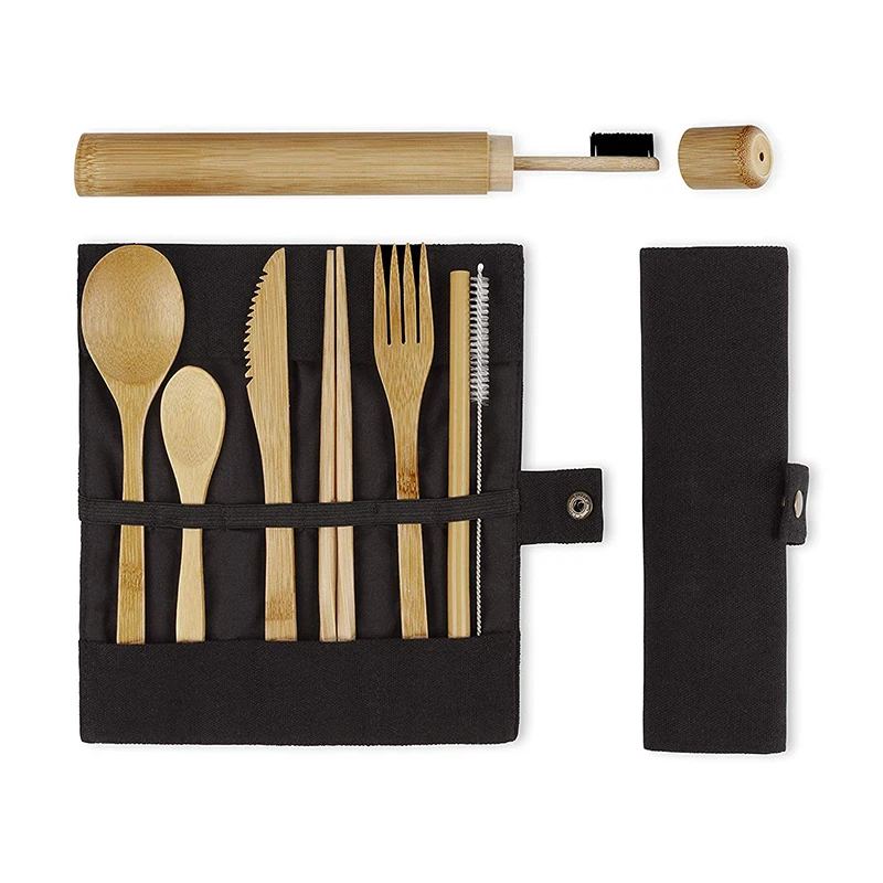 

Environmentally Friendly Products Black 100% Degradable Zero Pollution Reusable Bamboo Wooden Travel Cutlery Set, Customized color