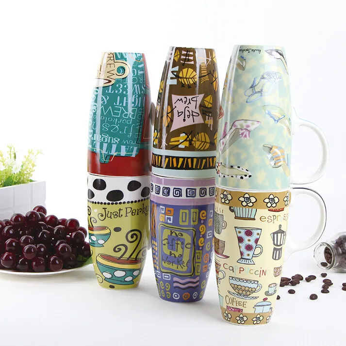 Custom Printed 550ml Ceramic / Stoneware Travel Coffee Mug With Plastic