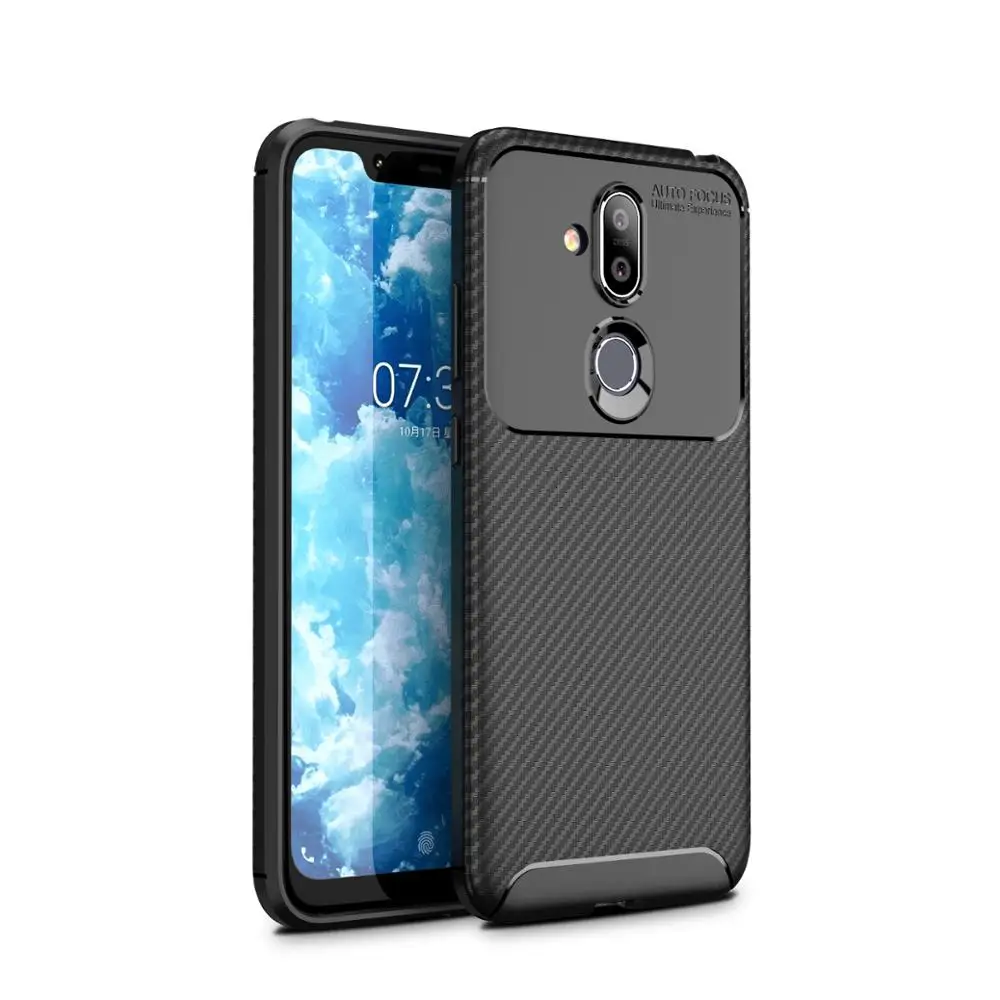 

Laudtec New Carbon Fiber Tpu Silicone Back Phone Cover Case For Nokia 7.1 plus, Black;navy blue;brown