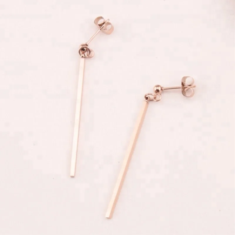 

Stainless Steel Long Bar Drop Daily Wear 18K Rose Gold Plated Earrings Wholesale