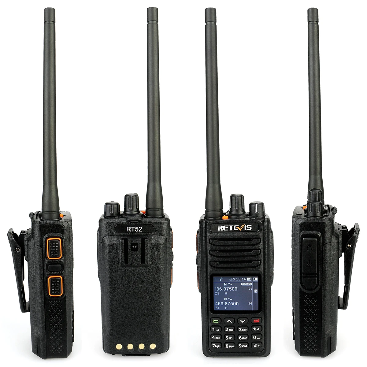 

Dual PTT VHF/UHF 5W SMS GPS walkie talkie Retevis RT52 Dual Band Analog/Digital Handheld Two Way Radio TOT 4000Channels VOX