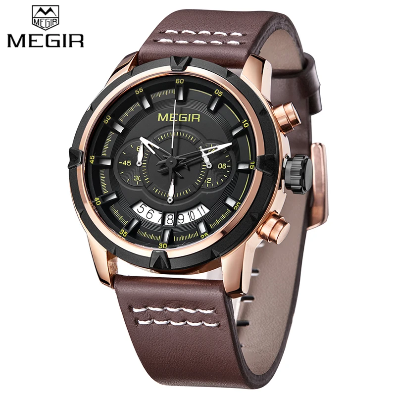 

Megir 2047 Luxury Quartz Watch Men Famous Brand Chronograph Sport Watches Gold Color Waterproof Army Military Wristwatch Clock
